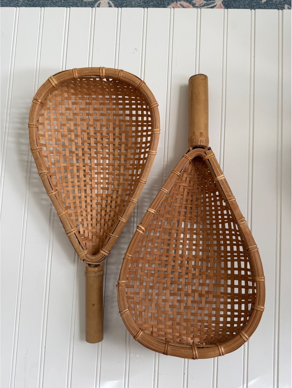 set Vintage Bamboo Rattan Scoop Basket 18" Teardrop Boho Wall Hanging Decor